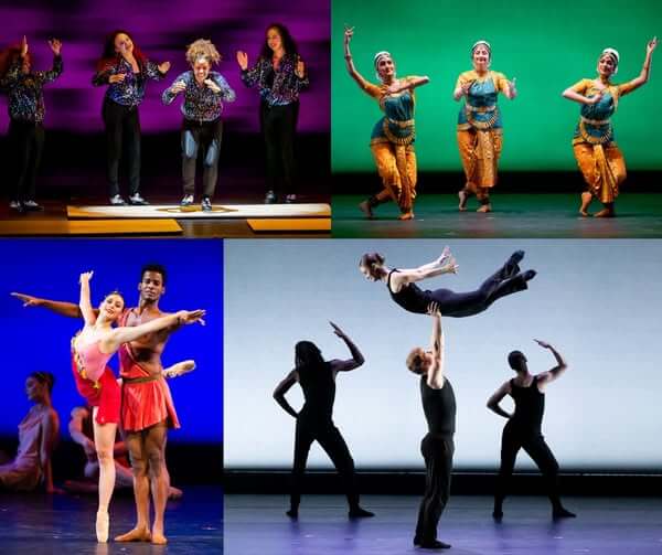 Photo collage of dancers performing onstage.