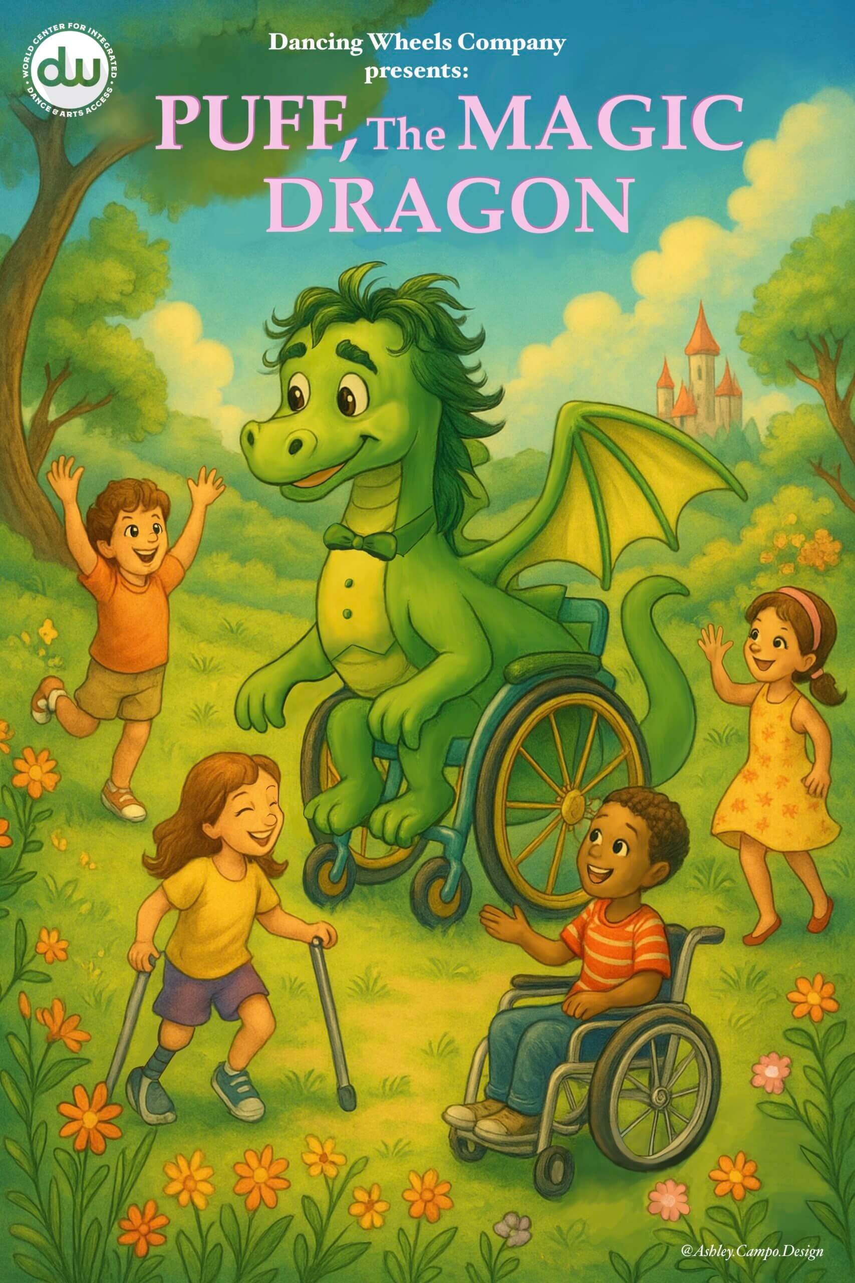 Dancing Wheels Company presents Puff the Magic Dragon illustration.